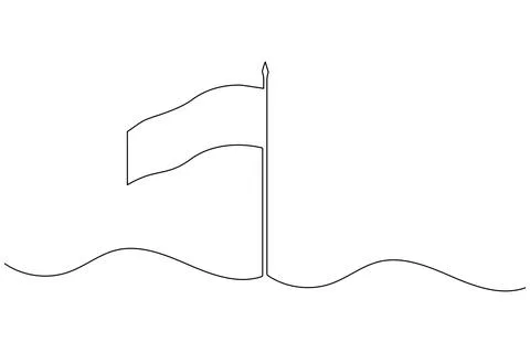 Flying flag continuous line drawing minimal style isolated illustration wit.. Stock Illustration