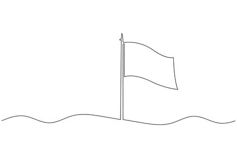 Flying flag continuous line drawing minimal style isolated illustration wit.. Stock Illustration