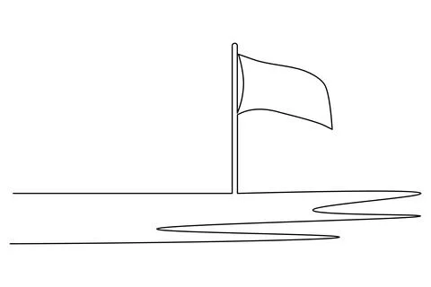 Flying flag continuous line drawing minimal style isolated illustration wit.. Stock Illustration