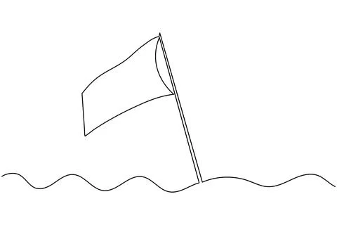 Flying flag continuous line drawing minimal style isolated illustration wit.. Stock Illustration