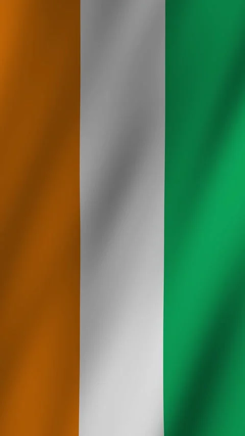 Flying flag of Ivory Coast fluttering in the wind against a clear sky during the Stock Footage 304681309