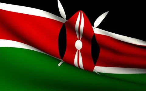 Flying flag of kenya . all countries collection . Stock Illustration