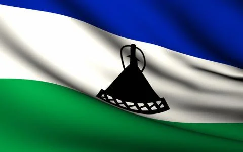 Flying flag of lesotho . all countries collection . Stock Illustration