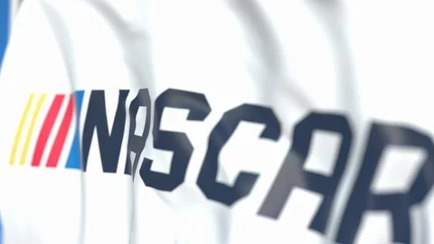 Flying flag with Nascar logo, close-up. Editorial loopable 3D animation Stock Footage 114221045