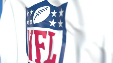 Flying flag with NFL logo, close-up. Editorial 3D rendering Stock Illustration