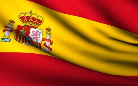 Flying flag of spain . all countries collection . Stock Illustration