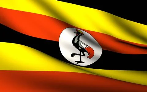 Flying flag of uganda . all countries collection . Stock Illustration