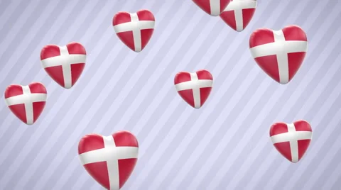 Flying flagged hearts. Denmark. Looping. Alpha channel is included. Stock Footage 51122779