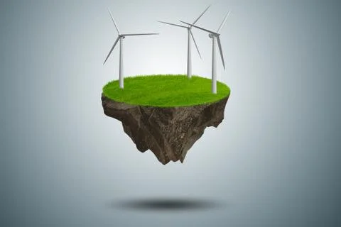 Flying floating island in green energy concept - 3d rendering 스톡 일러스트