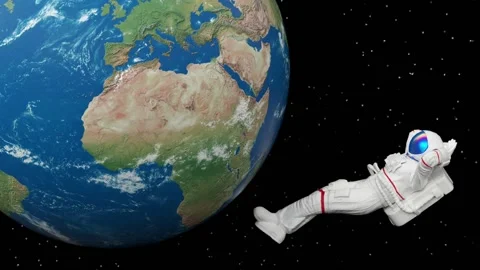 Flying floating levitating astronaut or cosmonaut or spaceman in space suit Stock Footage 194512293