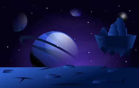 Flying Floating Rock Stone Planet Star Space Exploration Illustration Ilustração Stock
