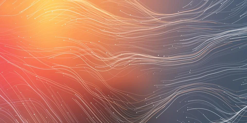 Flying, Flowing Energy Lines Pattern in Glowing Sunlit Space and Starry Sky.. Stockillustratie