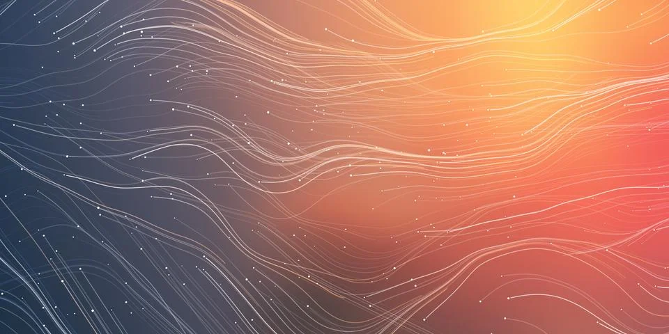 Flying, Flowing Energy Lines Pattern in Glowing Sunlit Space and Starry Sky.. Stockillustratie
