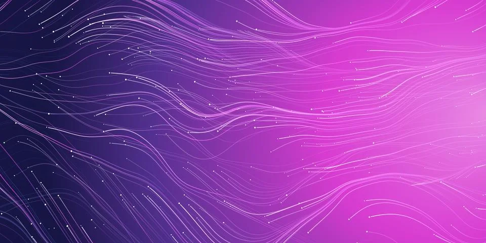 Flying, Flowing Energy Lines Pattern in Glowing Purple Deep Space, Starry S.. Stockillustratie
