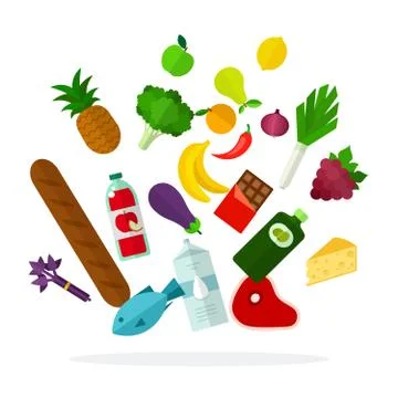 Flying food vector flat isolated Stock Illustration