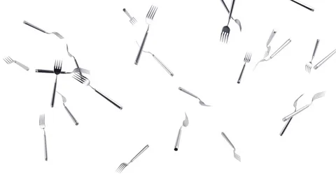 Flying forks. Looping. Alpha channel is included. Stock Footage 52502854