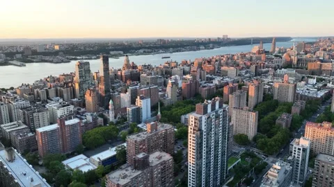 Flying Forward and Truck Right Over Morningside Heights Rooftops Stock Footage 345293521