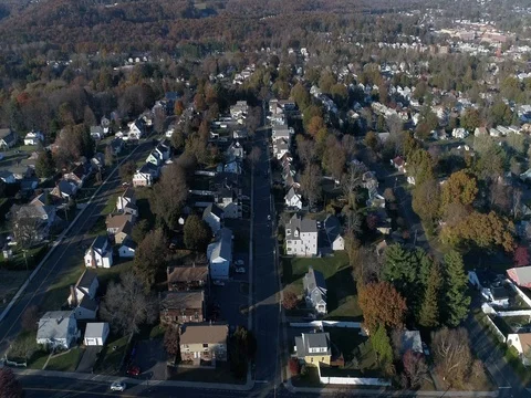 Flying forward high above Bristol CT aerial american beauty style Stock Footage 82326495