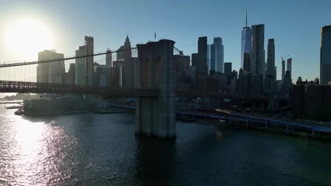 Flying Forward Over the East River Toward the Brooklyn Bridge Stock Footage 345290795