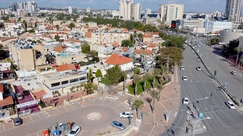 Flying forward over the old private buildings in Beer Sheba Stock Footage 125404722
