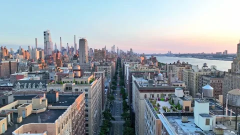 Flying Forward Over West End Avenue on Upper West Side Toward Midtown Stock Footage 345293623