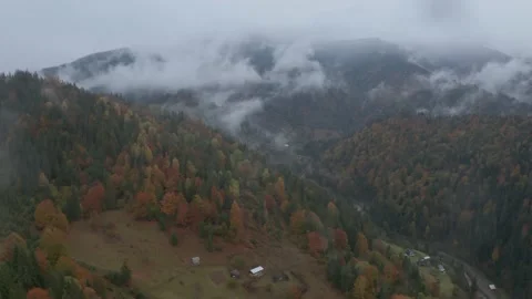 ,Flying forward through mist and revealing beautiful mountains. Picturesque land Stock Footage 183306973