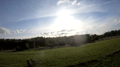Flying on an fpv drone behind a horse, a girl on a horse Stock Footage 166831673