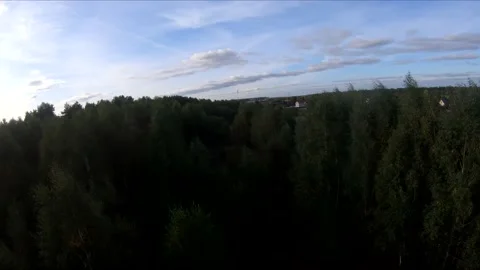Flying on an fpv drone in a green field, against the background of a forest Stock Footage 166835991