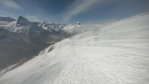 Flying on an FPV drone in the mountains Stock Footage 234379788