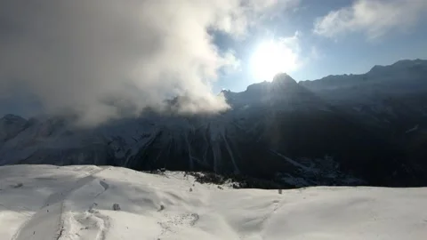 Flying on an FPV drone in the mountains Stock Footage 234380012