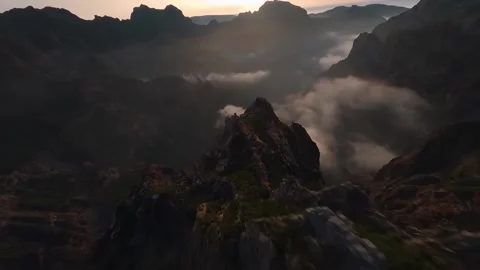Flying fpv drone over mountain range Stock Footage 168617512