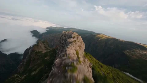 Flying fpv drone over mountain range Stock Footage 168617596