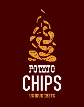Flying fried potato chips logo icon, salted snack Stock Illustration