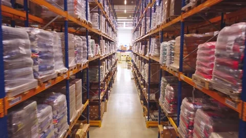 Flying in full warehouse Stock Footage 218595782