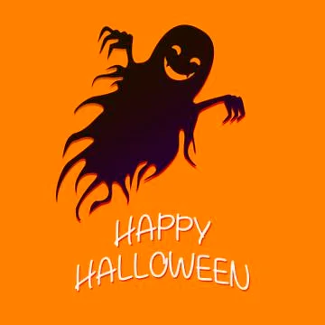 Flying funny ghost, happy crazy halloween. Vector cartoon illust 스톡 일러스트
