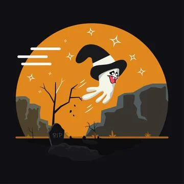 Flying funny ghost vector illustration Stock Illustration