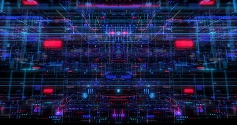 Flying futuristic central processing unit.  loop / 3D render Stock Footage 117161754