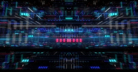 Flying futuristic central processing unit.  loop / 3D render Stock Footage 117712723