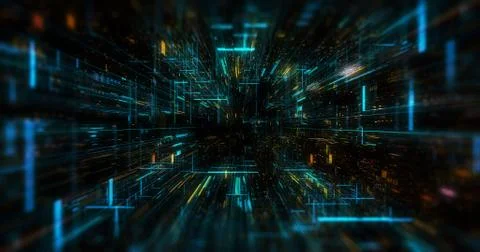 Flying futuristic central processing unit. electronic circuitry Stock Illustration