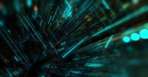 Flying futuristic central processing unit. electronic circuitry Stock Illustration