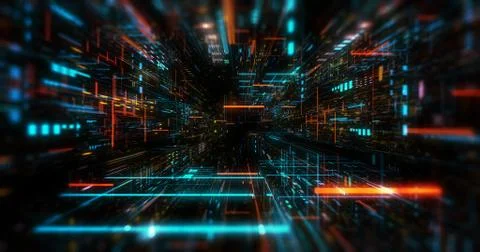 Flying futuristic central processing unit. electronic circuitry Stock Illustration