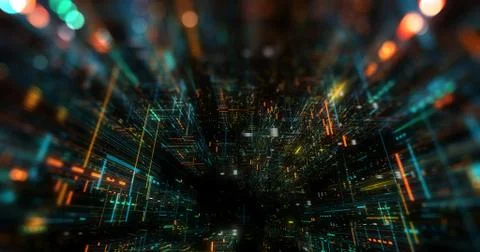 Flying futuristic central processing unit. electronic circuitry 스톡 일러스트