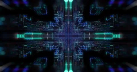 Flying futuristic central processing unit. electronic circuitry within a comp 스톡 일러스트
