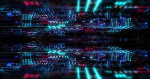 Flying futuristic central processing unit. electronic circuitry within a comp Stock-Illustration