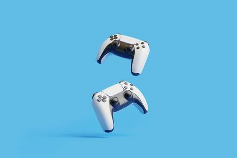 Flying gamepad on a blue background with copy space Stock Illustration