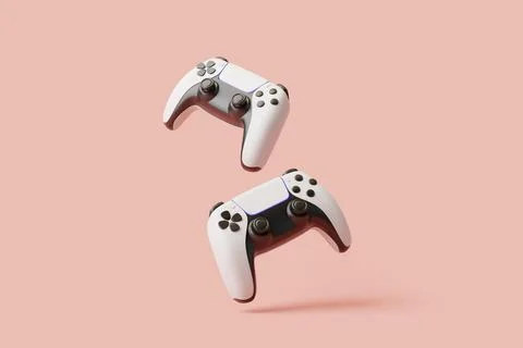 Flying gamepad on a pink background with copy space Stock Illustration