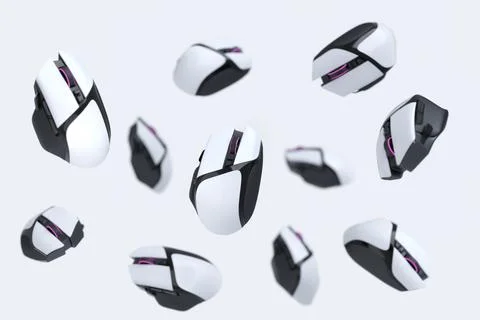 Flying gamer mouse on white background with blur Illustrazione stock