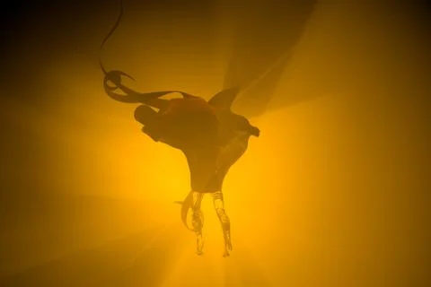 Flying Ghost boy figure covered with a black blanket sheet on dark Background Stock Illustration