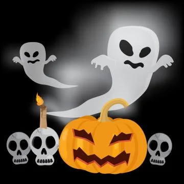 Flying ghost Happy halloween vector illustration Stock Illustration