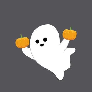 Flying ghost with pumpkins. Cartoon, flat, vector Stock Illustration